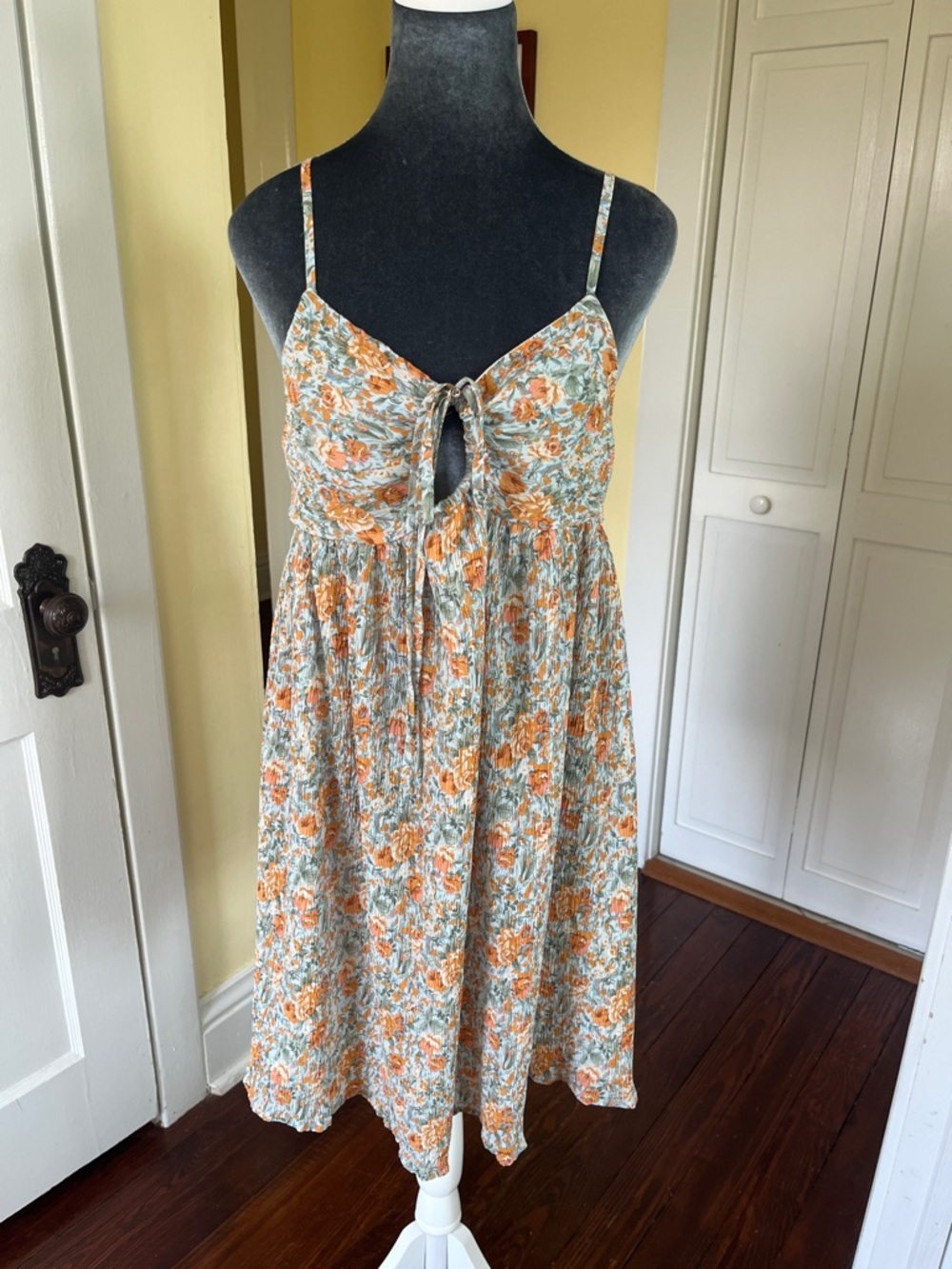 Altar'd State Peach & Light Blue Floral Spaghetti-Strap Dress